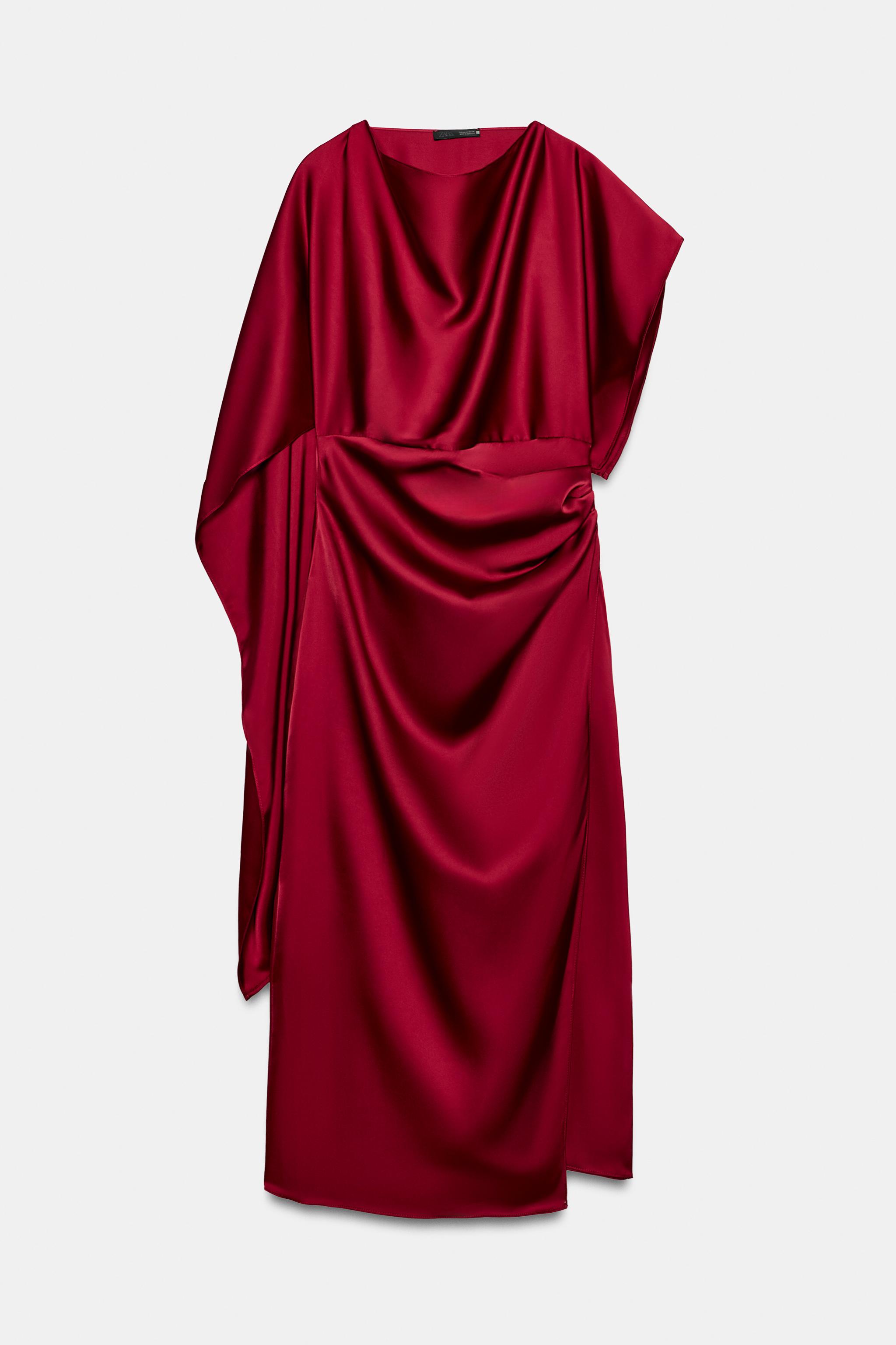 SATIN EFFECT CAPE MIDI DRESS